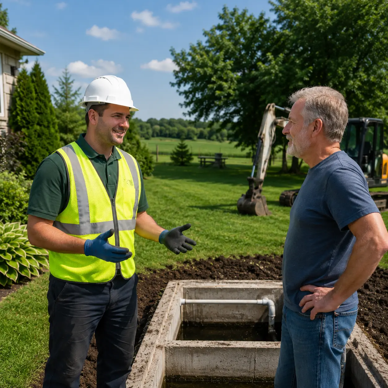 Technician servicing a septic system in Grimsby